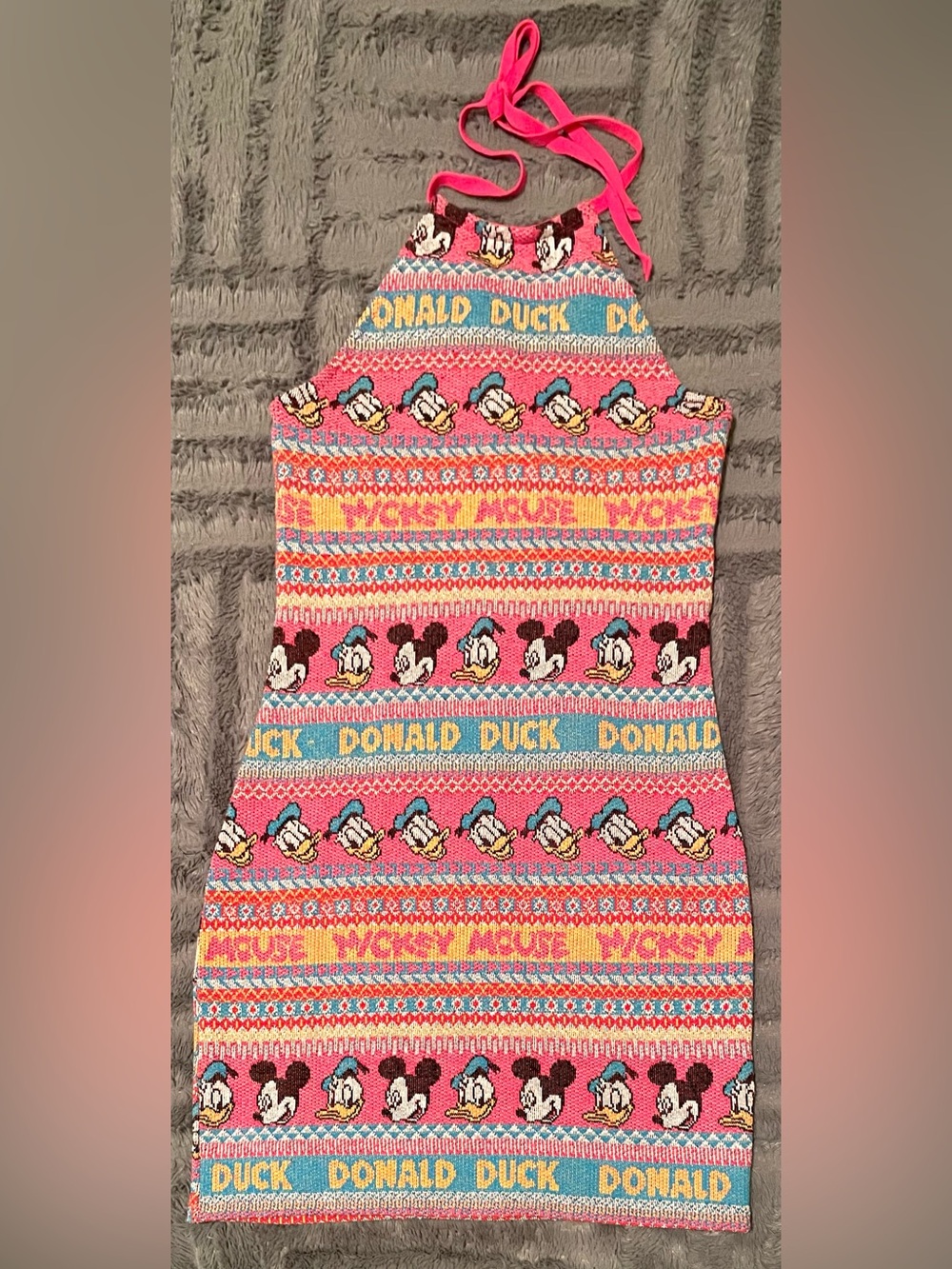 NWT Ladies S Zara x Disney Fair Isle Knit Halter Mini Dress